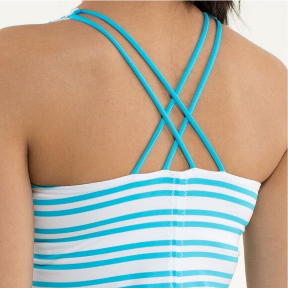 Lululemon Free To Be Tank Top sz 6 Stripe Blue White Cross Back Yoga Run Women’s - Picture 13 of 15